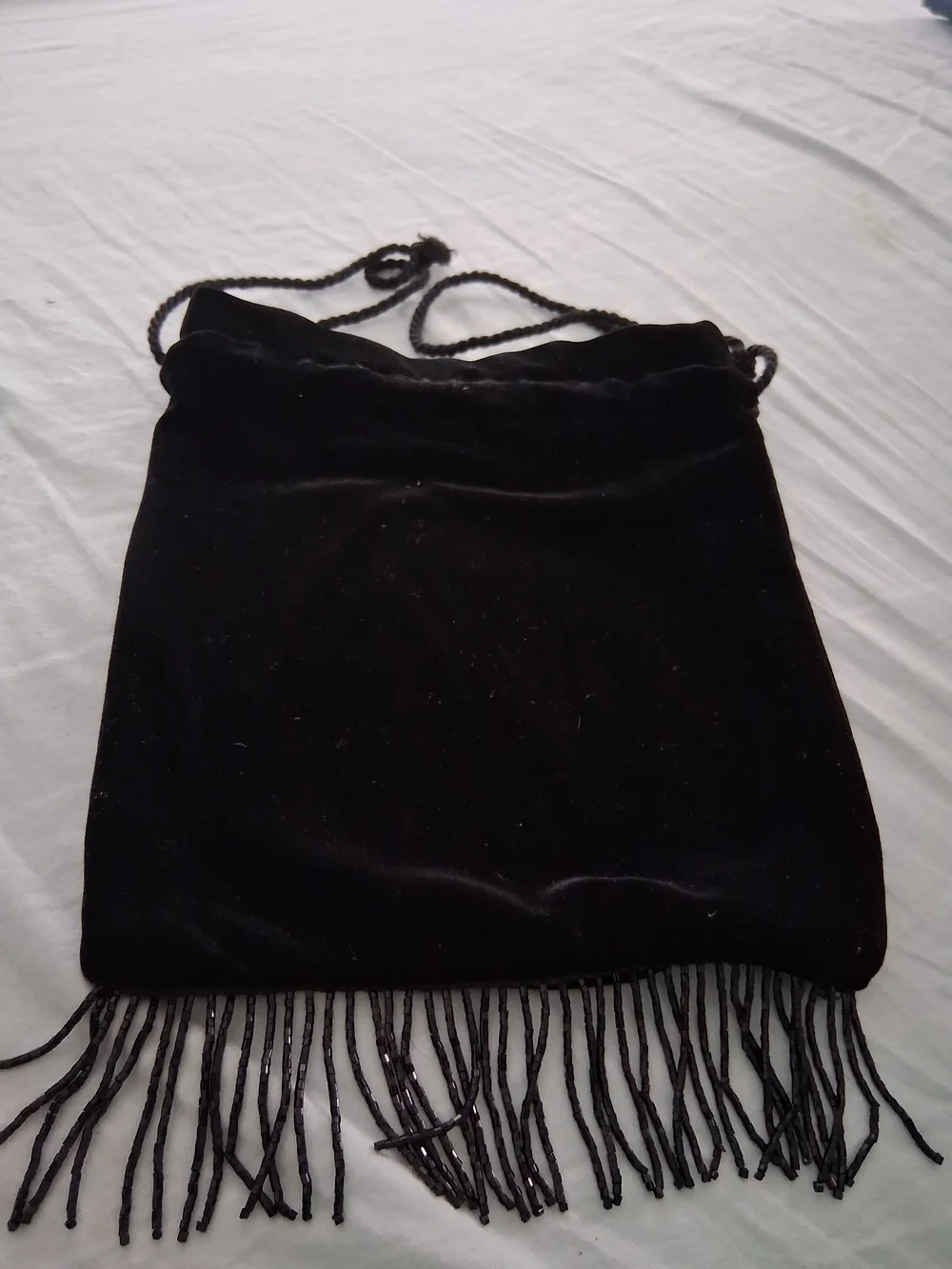 Black Velvet Drawstring Fringe Evening Bag